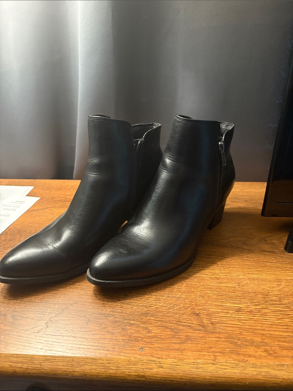 Kim Rogers Black Leather Ankle Booties with Side Zip